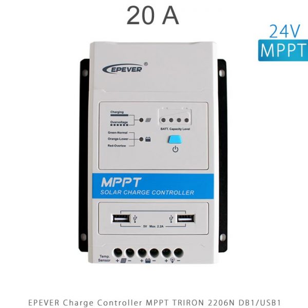 شارژ کنترلر 20 آمپر MPPT سری TRIRON برند EPEVER مدل TRIRON 2206N DB1 USB1 در فروشگاه انرژی خورشیدی هورآیش